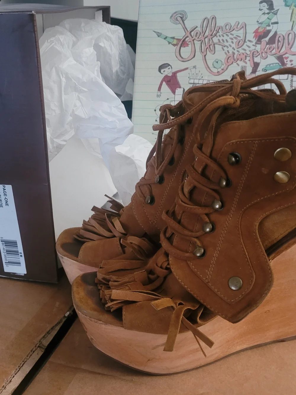 Jeffrey Campbell Tan Suede Lace-Up Platform Sandals